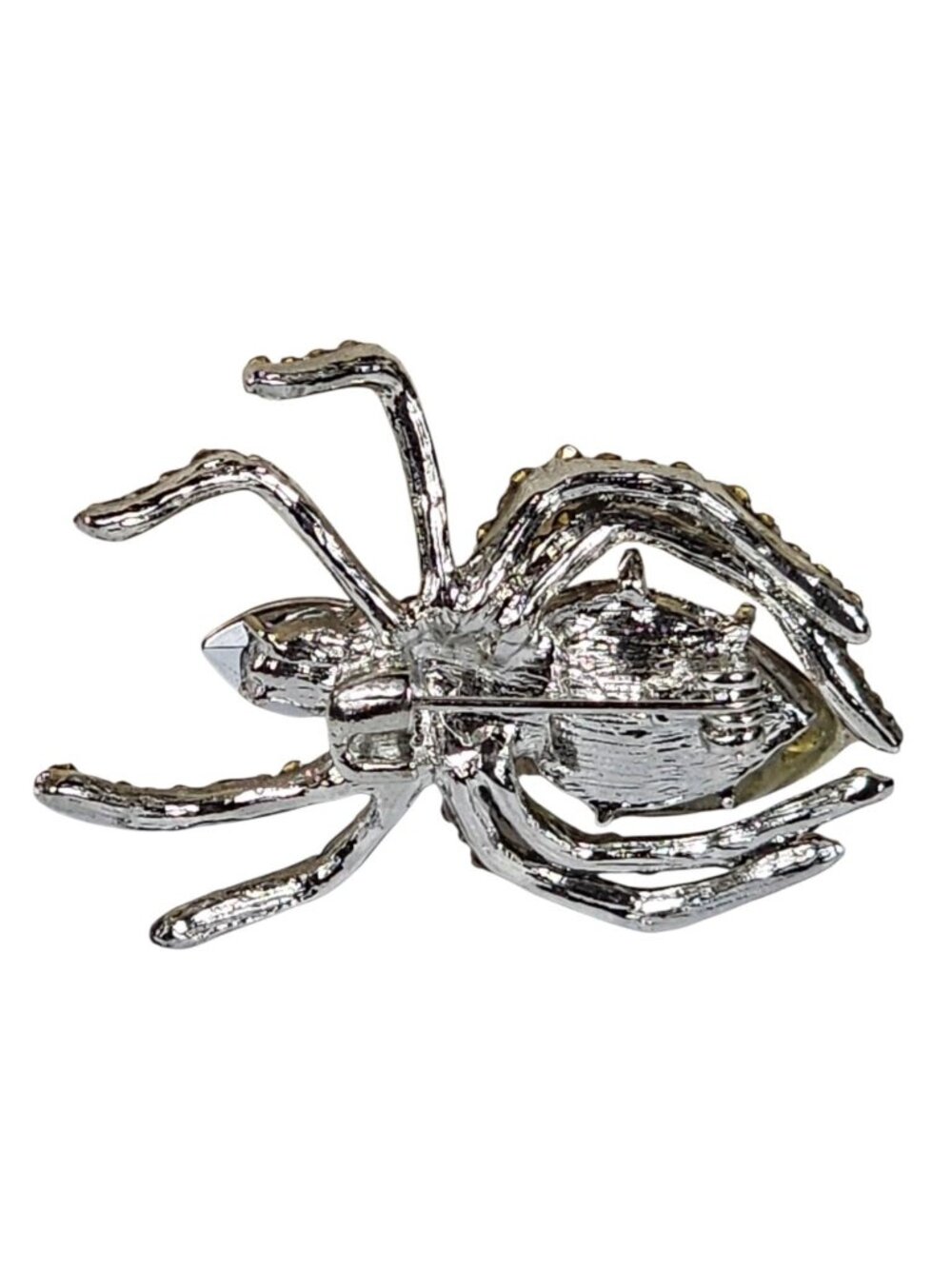 Vintage Rinestone Spider Amber Color 2In Long Metal Brooch Pin Spooky Halloween - Picture 6 of 6